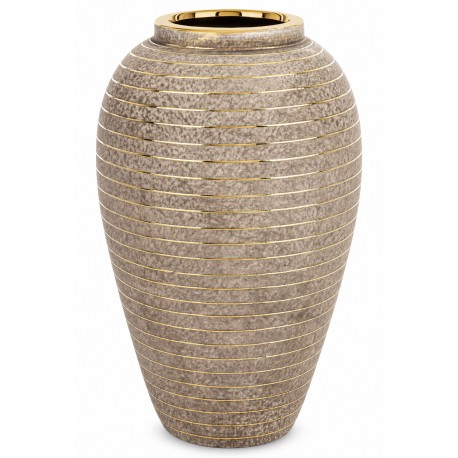 WAZON CERAMICZNY BRĄZOWY ZŁOTY 30cm ZE ZŁOTYMI PASKAMI NOWOCZESNY GLAMOUR