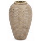 WAZON CERAMICZNY BRĄZOWY ZŁOTY 35cm ZE ZŁOTYMI PASKAMI NOWOCZESNY GLAMOUR