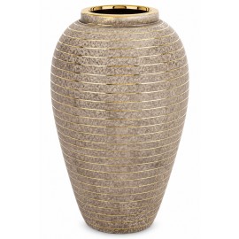 WAZON CERAMICZNY BRĄZOWY ZŁOTY 35cm ZE ZŁOTYMI PASKAMI NOWOCZESNY GLAMOUR
