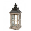 LAMPION BRĄZOWY DREWNIANY h-45cm Z UCHWYTEM RETRO