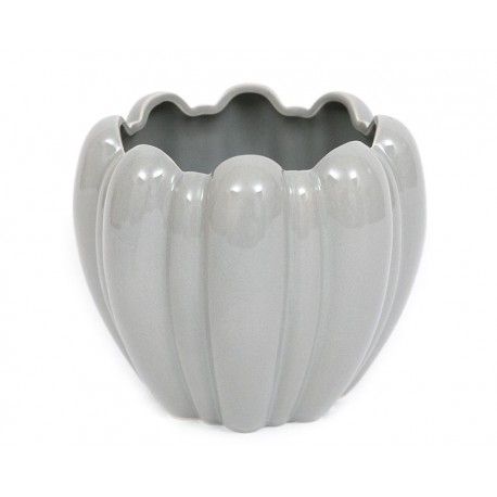 DONICZKA SZARA KWIAT CERAMICZNA 13x15cm W KSZTAŁCIE KWIATA PRĄŻKOWANA 10