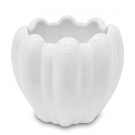 DONICZKA OSŁONKA KWIAT BIAŁA 13x15cm CERAMICZNA KARBOWANA NOWOCZESNA PŁATKI KWIATA