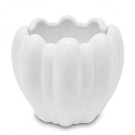 DONICZKA OSŁONKA KWIAT BIAŁA 13x15cm CERAMICZNA KARBOWANA NOWOCZESNA PŁATKI KWIATA