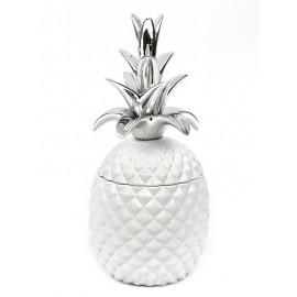 FIGURKA / POJEMNIK ANANAS BIAŁY SREBRNA 32x15cm