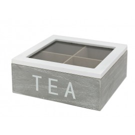 POJEMNIK PUDEŁKO TEA NA HERBATĘ DREWNIANE BIAŁE SZARE HERBACIARKA SZARA
